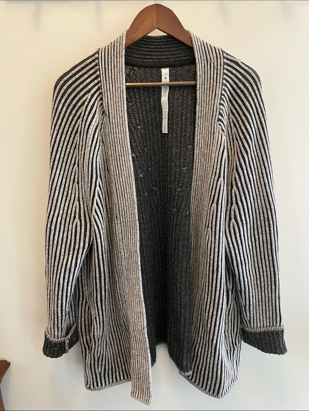 lululemon athletica Black & Cream Striped Open Cardigan